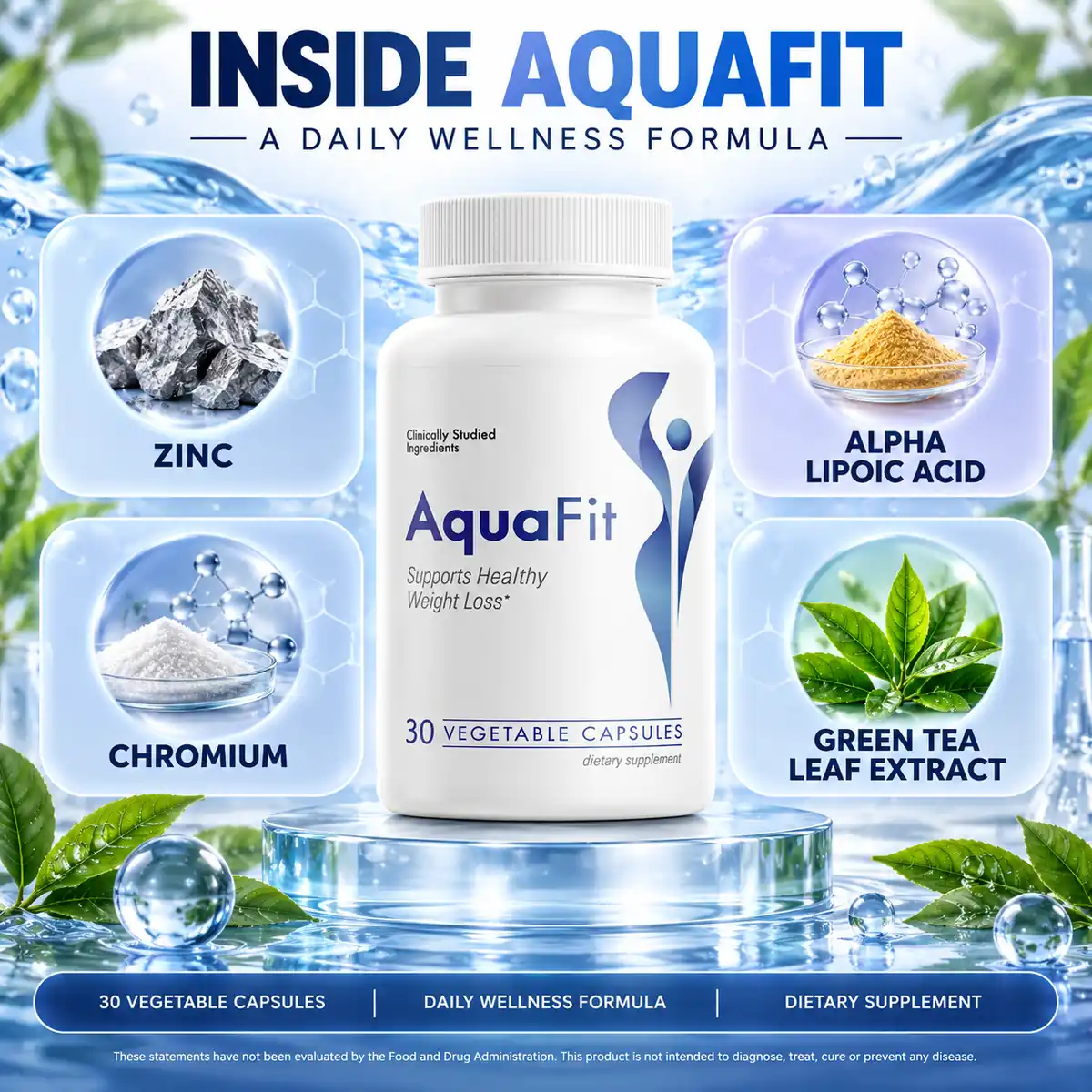 The AquaFit ingredients panel supplied in the vendor pack